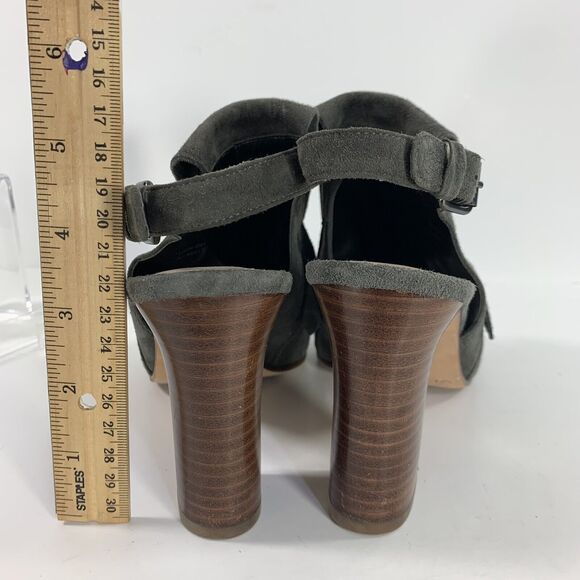 Via Spiga Bootie Peep Toe Sz 7 Heels Gray Leather Fringe Southwestern Country - Picture 6 of 16
